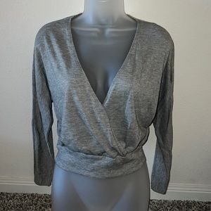 NWOT - Forever21 V-Neck Gray Crop Long Sleeve Blouse